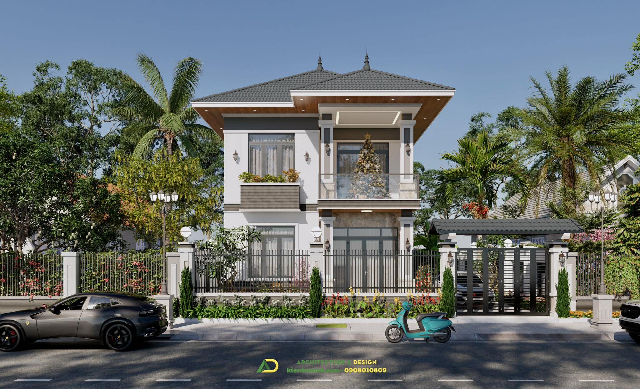 phối cảnh nhà mái nhật 2 tầng hiện đại